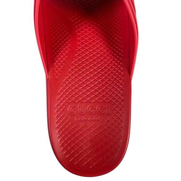 NIB Gucci Rubber Slide Sandals Red with White GG Logo UK8 US8.5 - Picture 3 of 11